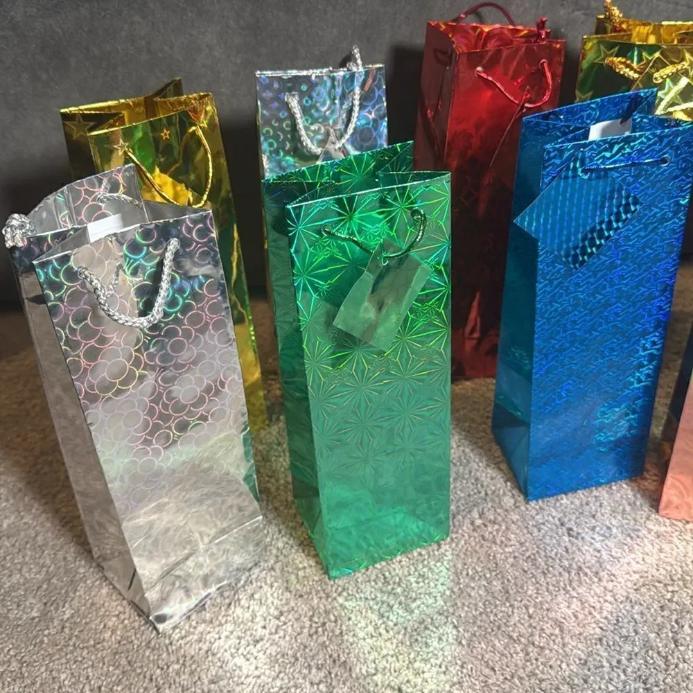 Brightly Colored Holographic Party Gift Bags 24 Bags with Handles & Card
